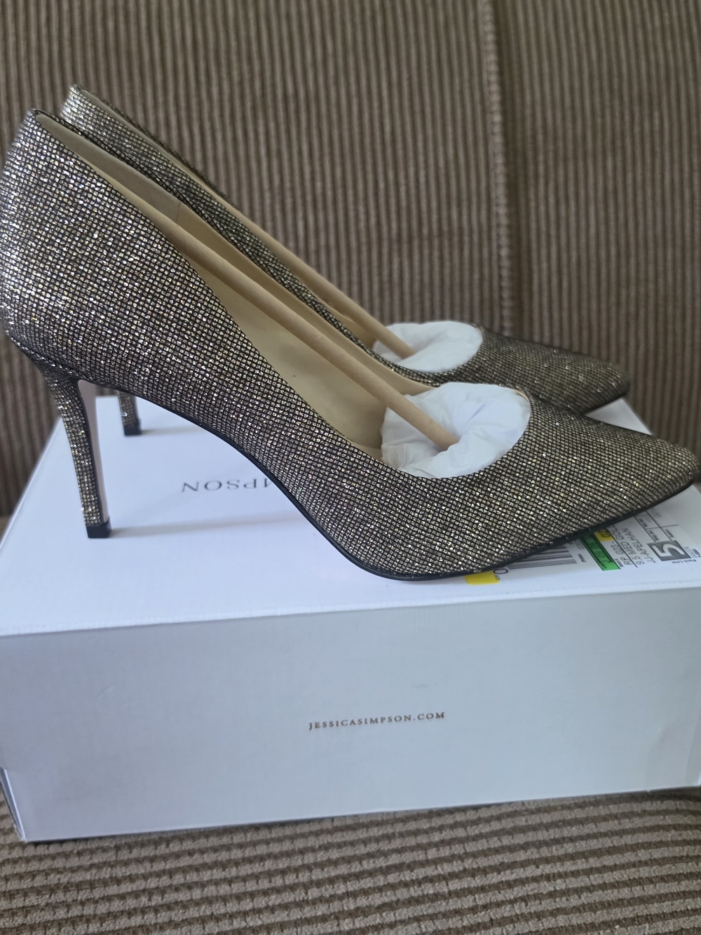 Jessica Simpson Apelhan Bronze Black Metallic Sparkle Heels Pumps Size 9.5M NWT - Picture 2 of 5